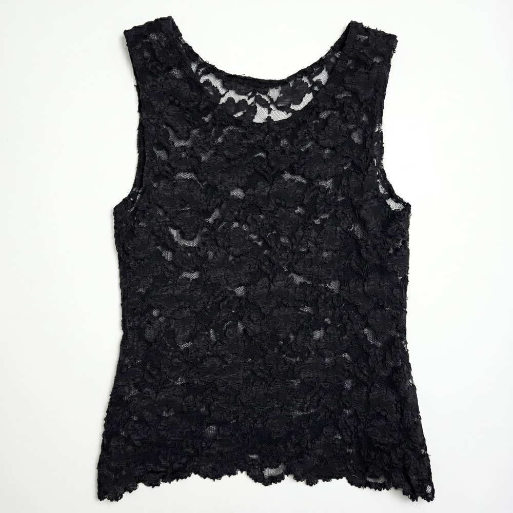 Ann Taylor Vintage 90s Womens S Black Floral Lace Shell Tank Scalloped Hem Top